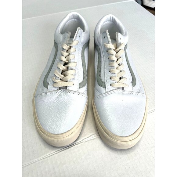 Vans Old Skool Low Top Unisex Sneakers White Gray Leather Women 13 Men 11.5 New - Picture 6 of 9